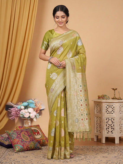 Anaita Mustard Linen Woven Work Saree With Blouse