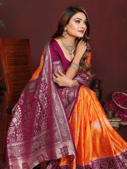Anaita Mustard Zari Butta Work Satin Silk Saree With Blouse
