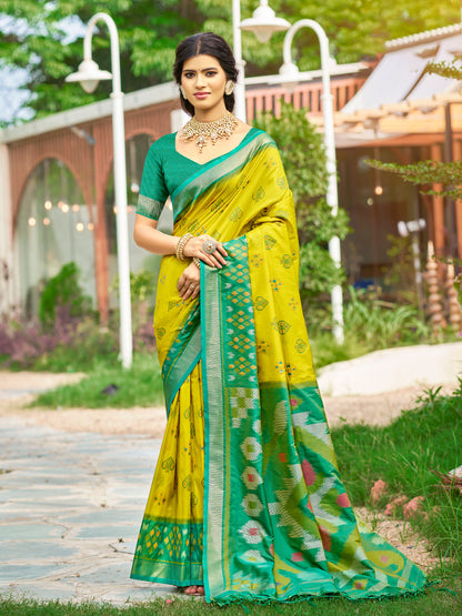 Anaita Mustard Soft Silk Saree With Floral Printed Work With Blouse