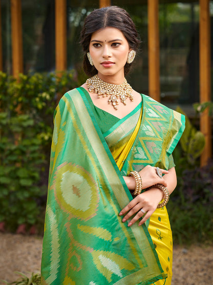 Anaita Mustard Soft Silk Saree With Floral Printed Work With Blouse