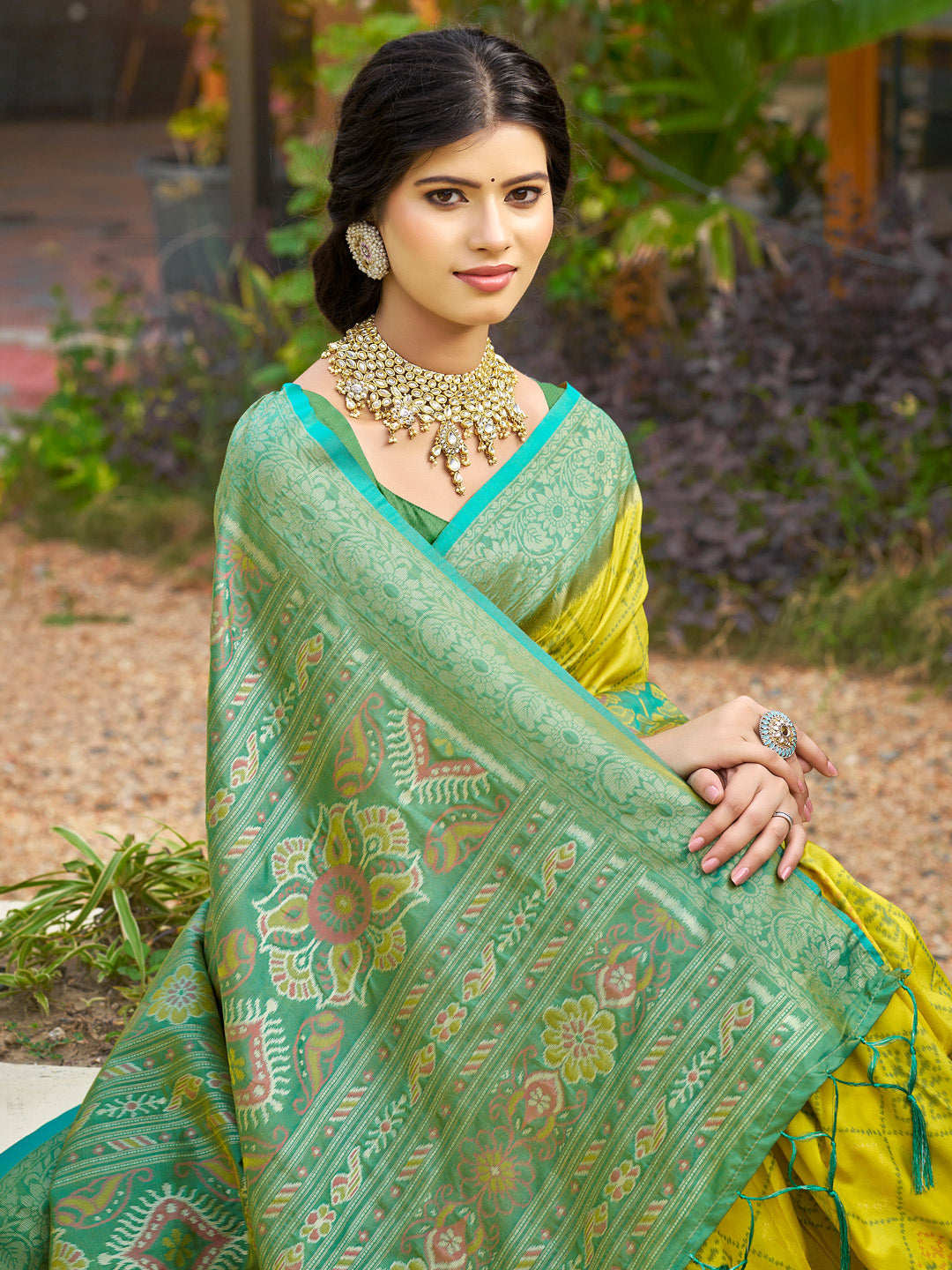 Anaita Mustard Soft Silk Saree With Floral Printed Work With Blouse