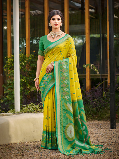 Anaita Mustard Soft Silk Saree With Floral Printed Work With Blouse