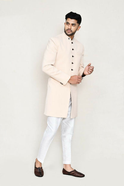 Joban Fashion Cream Colored Terry Rayon Fabric Indo Western With Straight Fit Pant