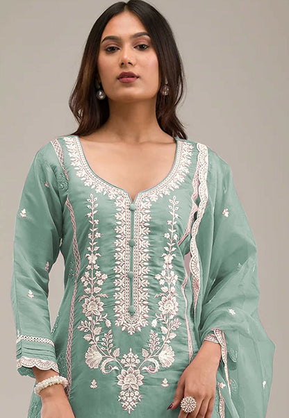 Anaita Light-green Embroidered Silk Stitched Salwar Suit