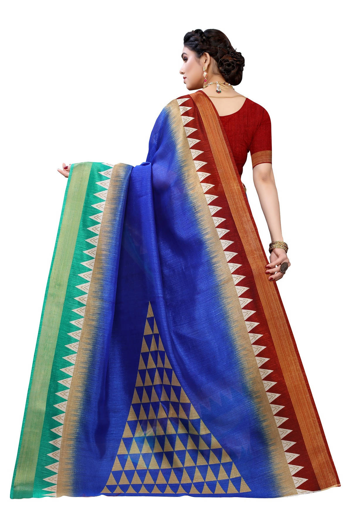Vamika Blue & Brown Linen Jari Border Saree (GUNJAN BLUE)