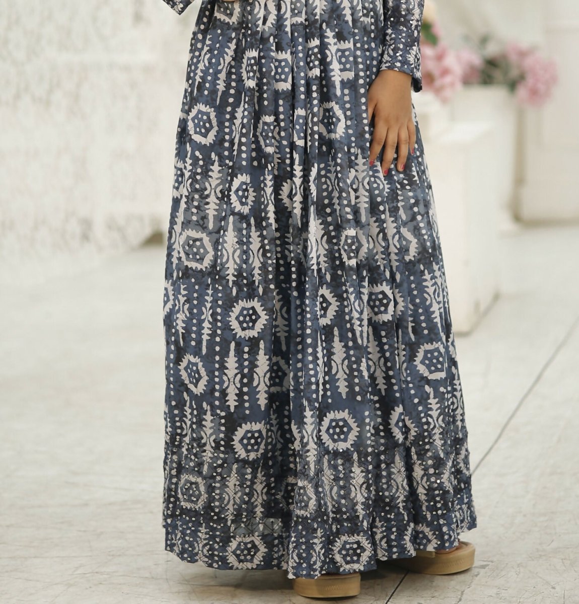 Aayaa Designer Printed Faux Georgette with Embroidery Zari Sequins-work Kids Gown