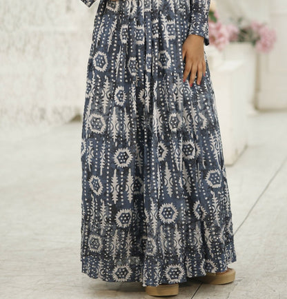 Aayaa Designer Printed Faux Georgette with Embroidery Zari Sequins-work Kids Gown
