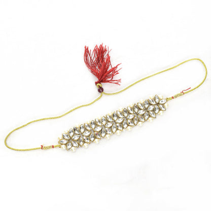 Mominos Fashion Johar Kamal Gold-Polished Brass Finish Kundan/Pearls Choker For Women (White)