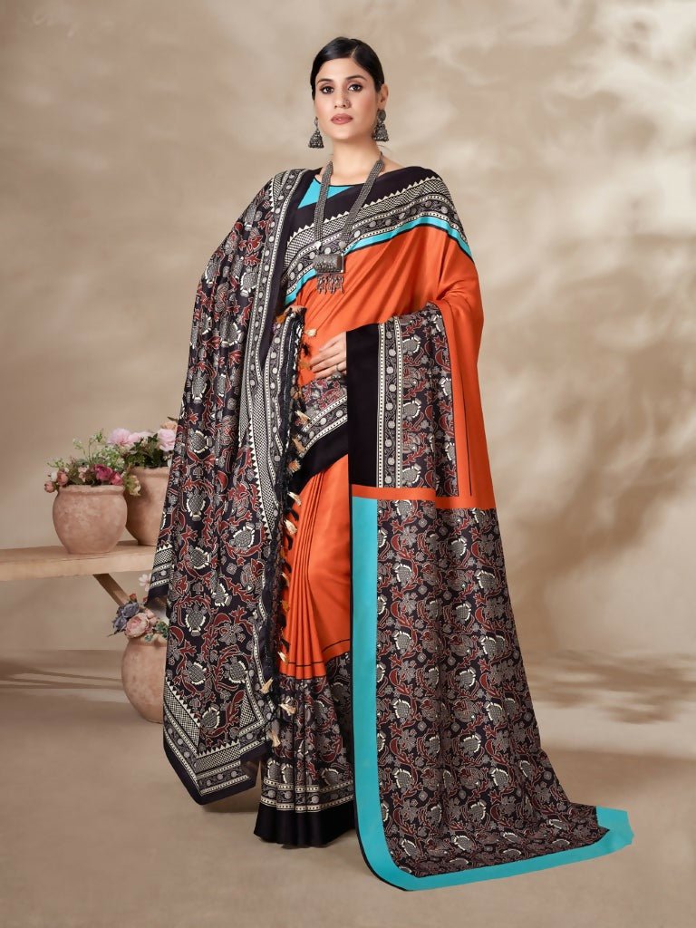 Aayaa Designer Winter Collection Printed Saree With Shawl - Multi Color