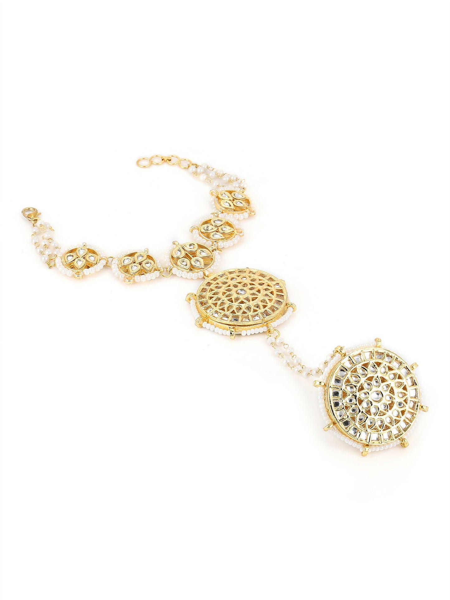 Women's Gold-Toned White Brass Kundan Gold-Polished Charm Bracelet - Ruby Raang