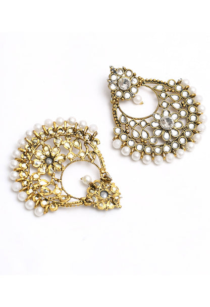 Mominos Fashion Johar Kamal Beautiful Golden And White Beaded Earrings