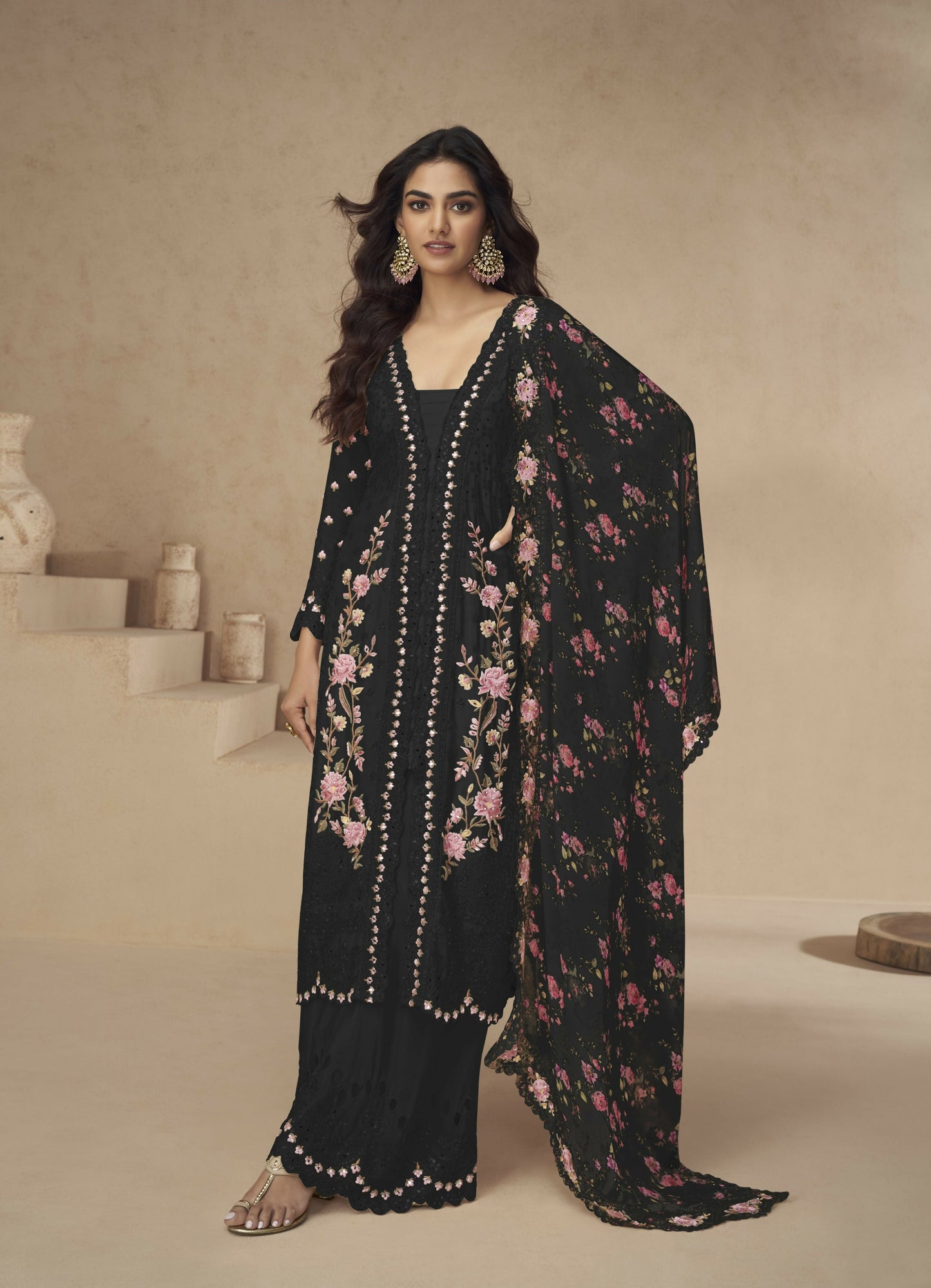 Anaita Black Chinon Readymade Suit with Embroidery Sequence Work