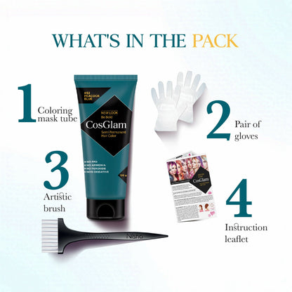 Cosglam Semi Permanent Hair Color for Women & Men (#52 Peacock Blue)