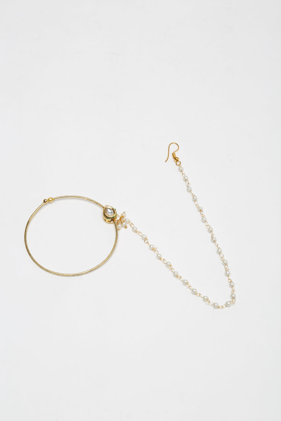 Gold-Polished Tear Drop Kundan Nose Ring - Ruby Raang
