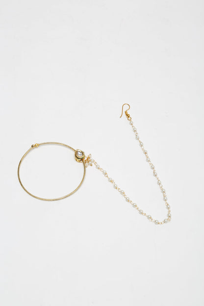 Gold-Polished Tear Drop Kundan Nose Ring - Ruby Raang