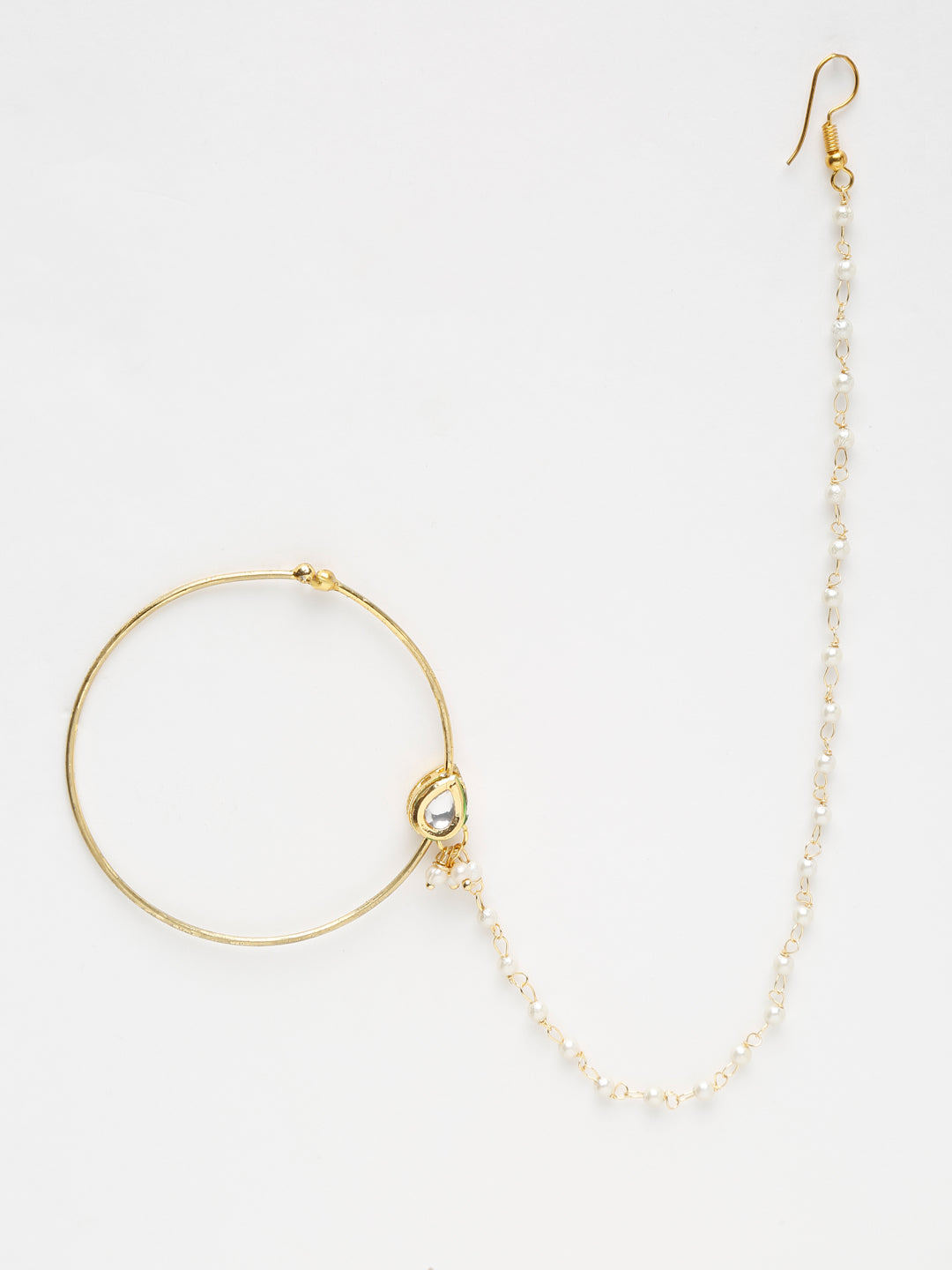 Gold-Polished Tear Drop Kundan Nose Ring - Ruby Raang