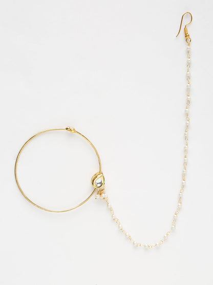 Gold-Polished Tear Drop Kundan Nose Ring - Ruby Raang