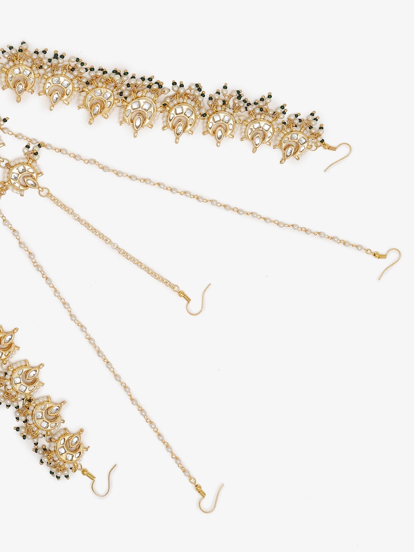Gold-Polished White Kundan-Studded Beaded Maharani Matha Patti - Ruby Raang