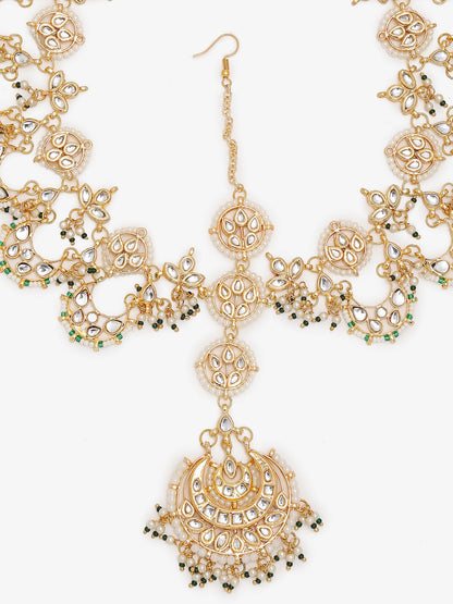 Women's Gold Kundan Maharani Matha Patti - Ruby Raang