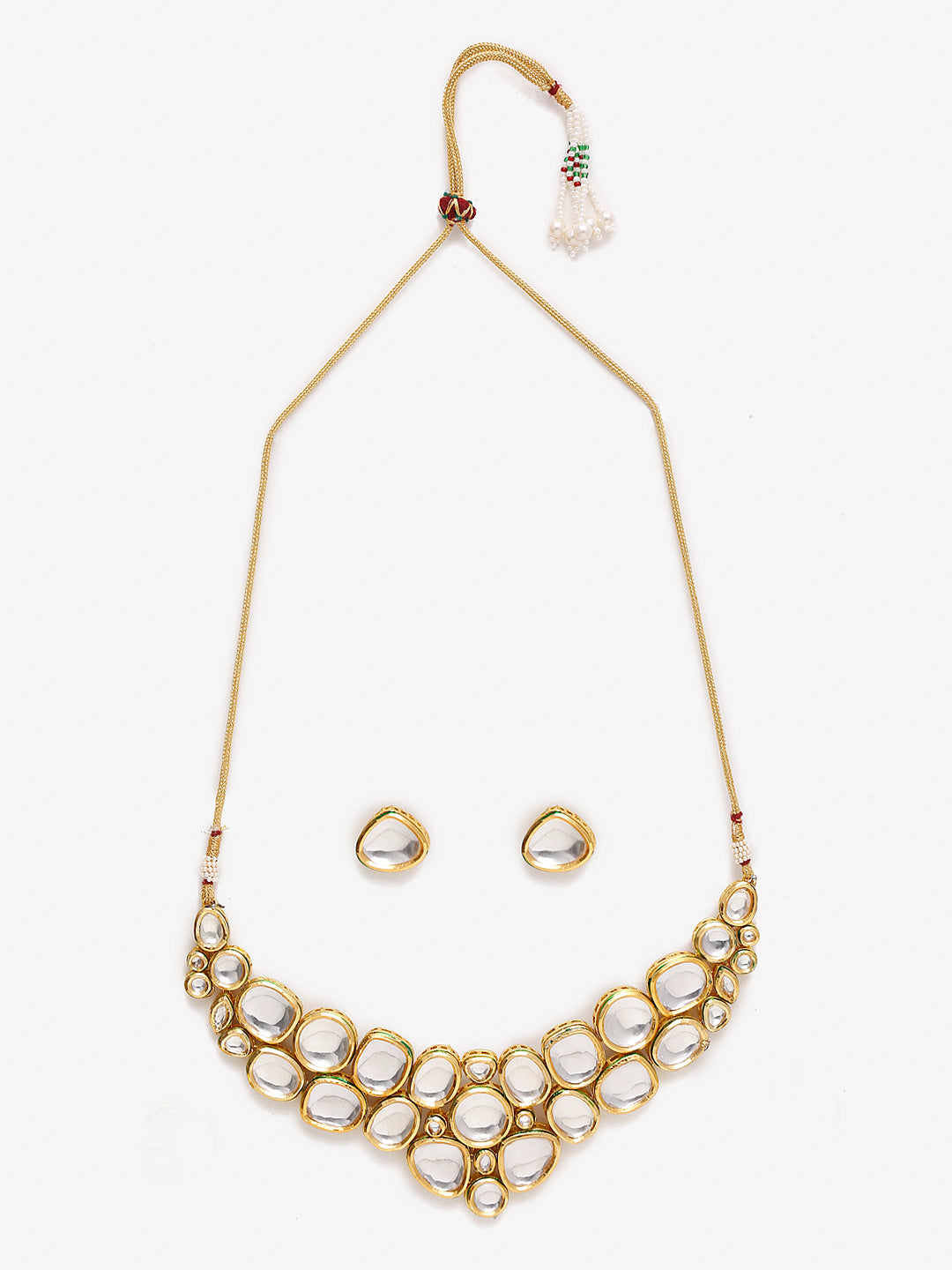 Gold Kundan Choker With Studs - Ruby Raang