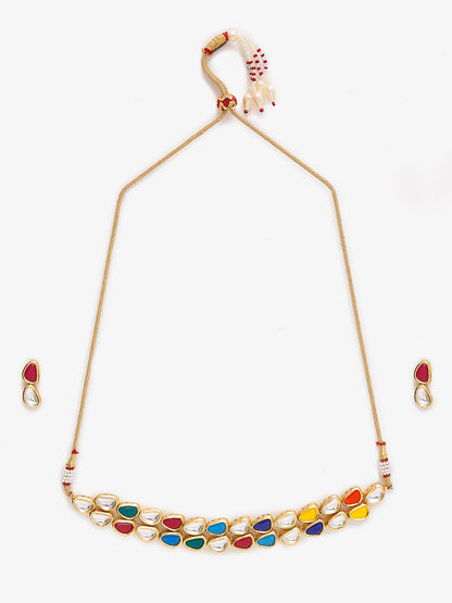 Multioloured Kundan Studded Choker Jewellery Set - Ruby Raang