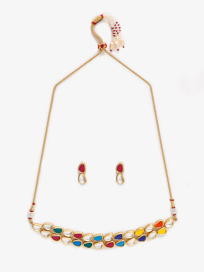 Multioloured Kundan Studded Choker Jewellery Set - Ruby Raang
