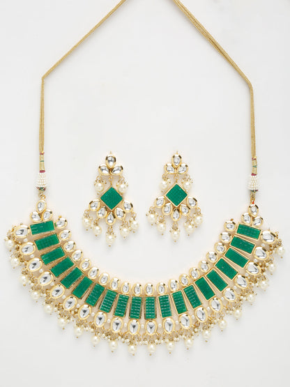 Kundan Neckpiece With Earrings - Ruby Raang
