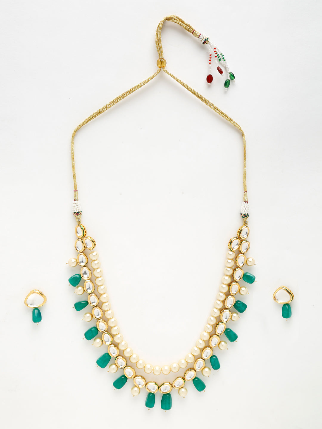 Long Kundan Neckpiece With Earrings - Ruby Raang