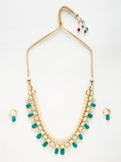 Long Kundan Neckpiece With Earrings - Ruby Raang