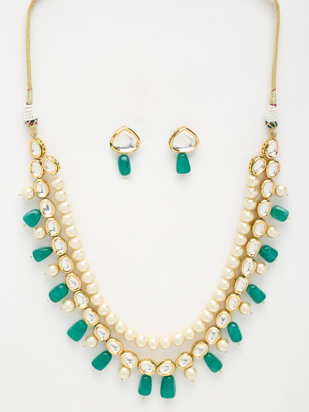 Long Kundan Neckpiece With Earrings - Ruby Raang