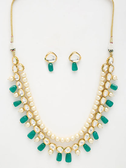 Long Kundan Neckpiece With Earrings - Ruby Raang