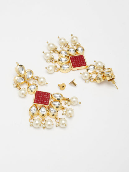 Long Kundan Neckpiece With Earrings - Ruby Raang