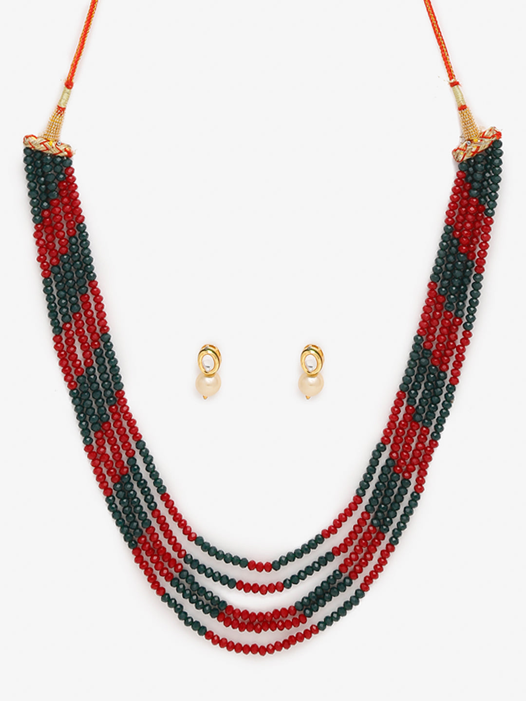 Red Black Multi Layered Onyx Neckpiece With Kundan Studs - Ruby Raang