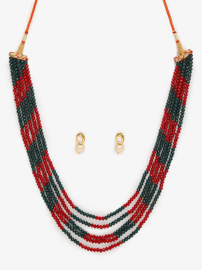 Red Black Multi Layered Onyx Neckpiece With Kundan Studs - Ruby Raang