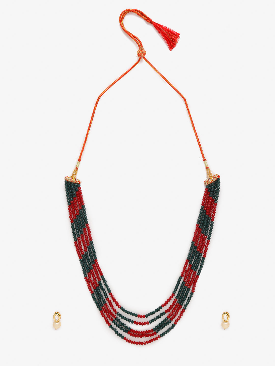 Red Black Multi Layered Onyx Neckpiece With Kundan Studs - Ruby Raang