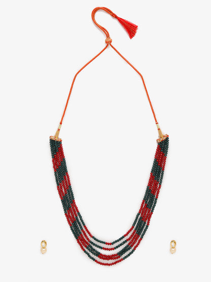 Red Black Multi Layered Onyx Neckpiece With Kundan Studs - Ruby Raang