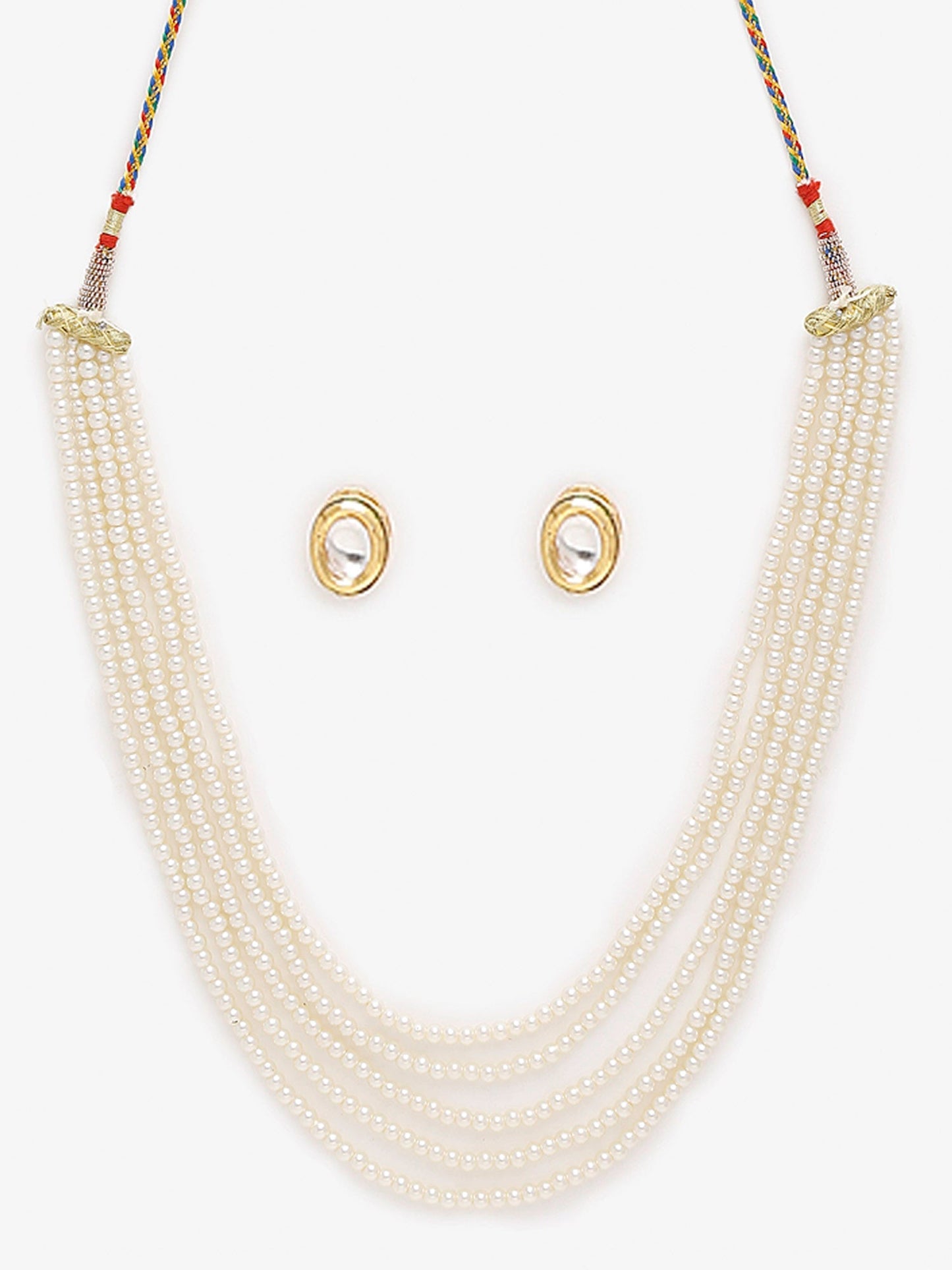 Women's White Gold-Toned Plated Kundan Layered Necklace Set - Ruby Raang