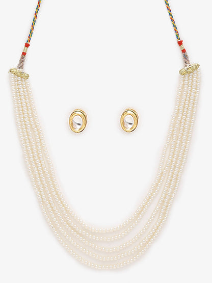 Women's White Gold-Toned Plated Kundan Layered Necklace Set - Ruby Raang