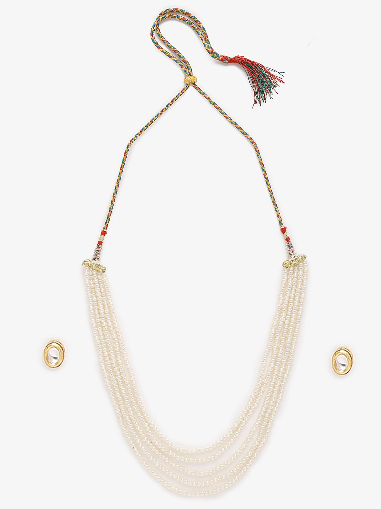 Women's White Gold-Toned Plated Kundan Layered Necklace Set - Ruby Raang