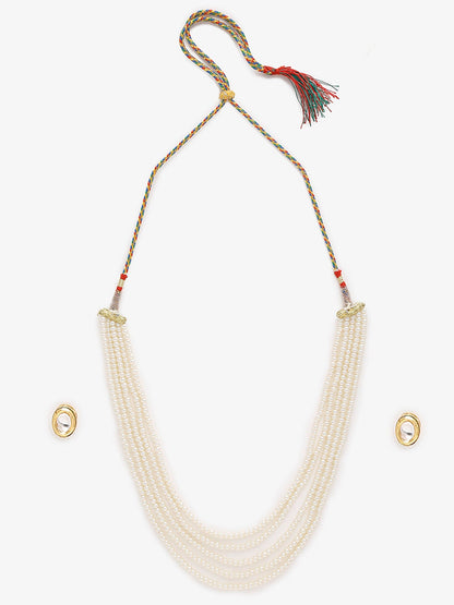 Women's White Gold-Toned Plated Kundan Layered Necklace Set - Ruby Raang