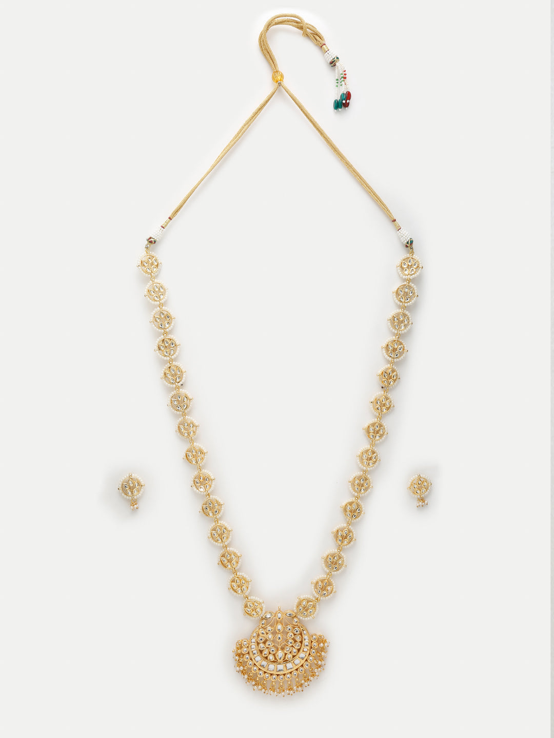 Long Kundan Neckpiece With Studs - Ruby Raang