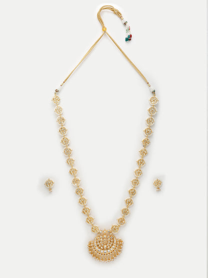 Long Kundan Neckpiece With Studs - Ruby Raang
