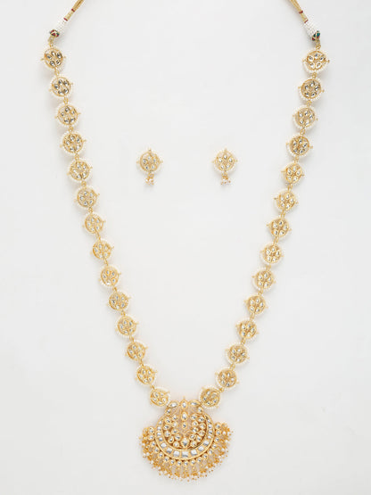 Long Kundan Neckpiece With Studs - Ruby Raang