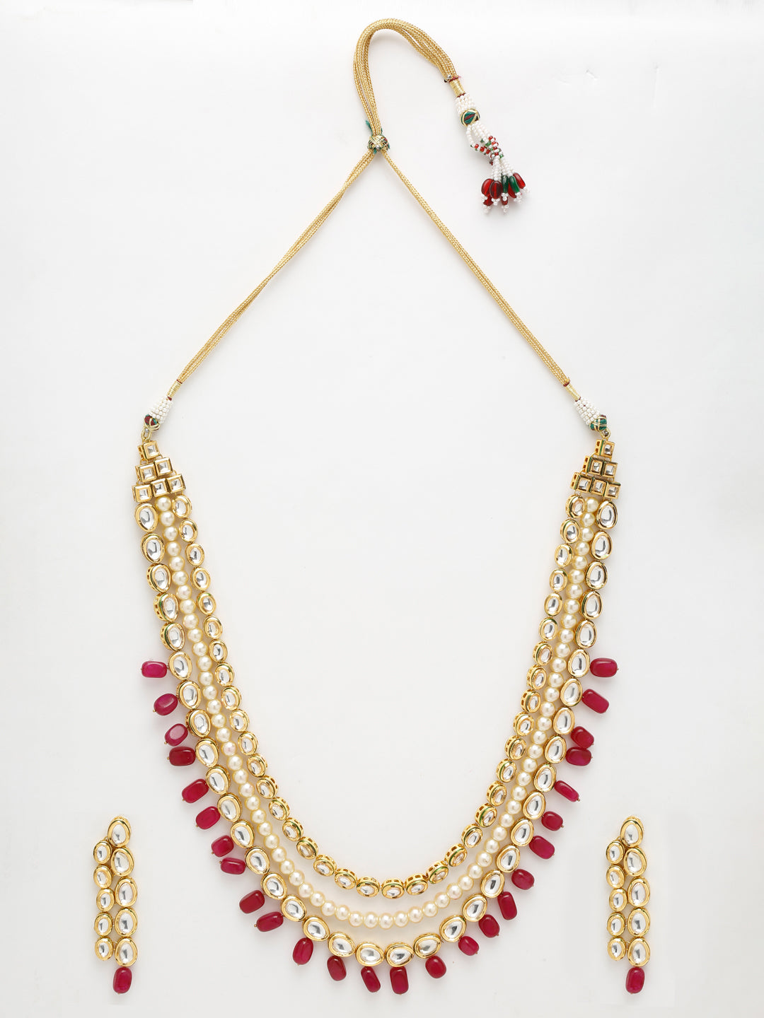 Kundan Neckpiece With Earrings - Ruby Raang