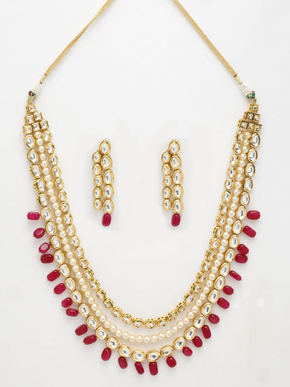 Kundan Neckpiece With Earrings - Ruby Raang