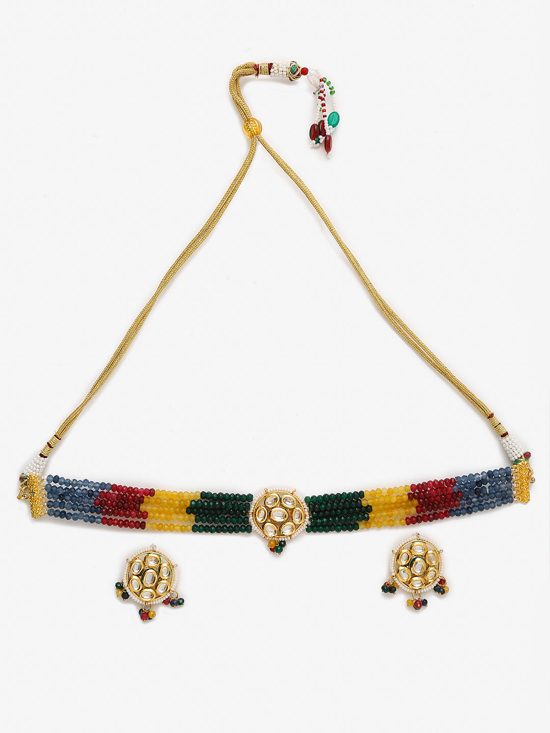 Multicoloured Kundan-Studded Beaded Choker Jewellery Set - Ruby Raang