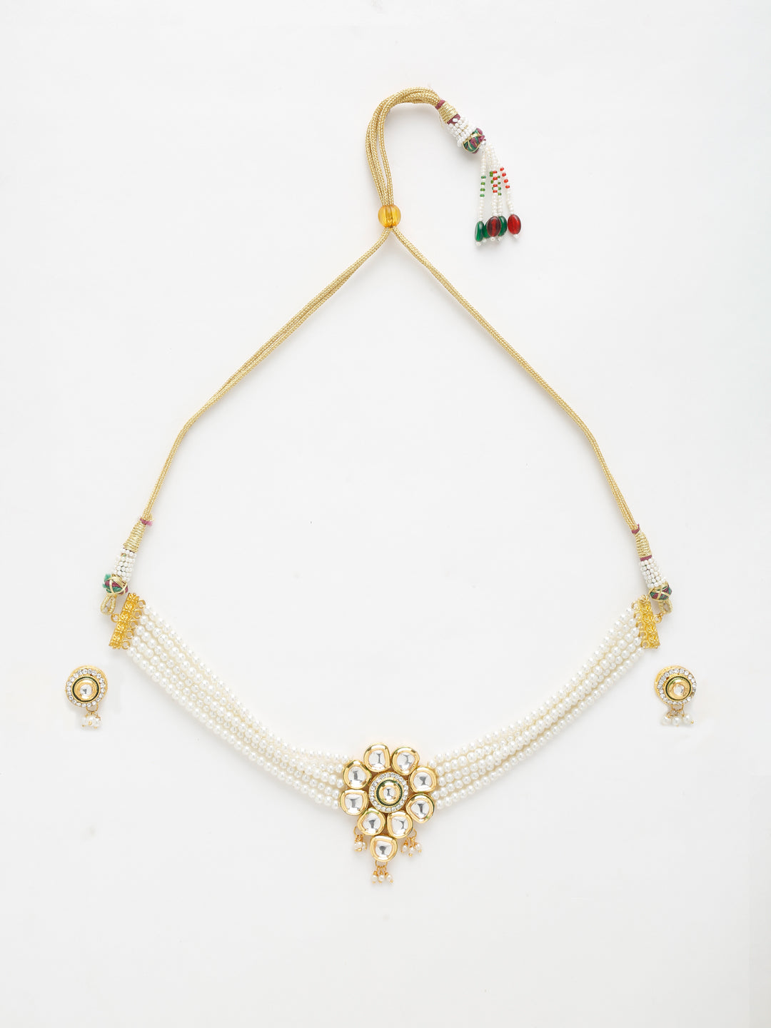 Kundan Choker With Pearls, Earrings - Ruby Raang