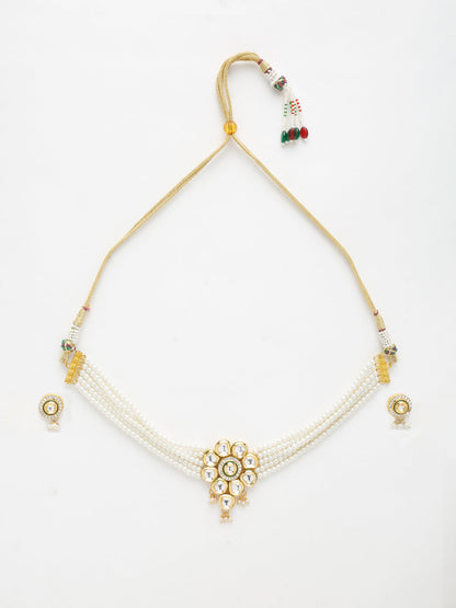 Kundan Choker With Pearls, Earrings - Ruby Raang