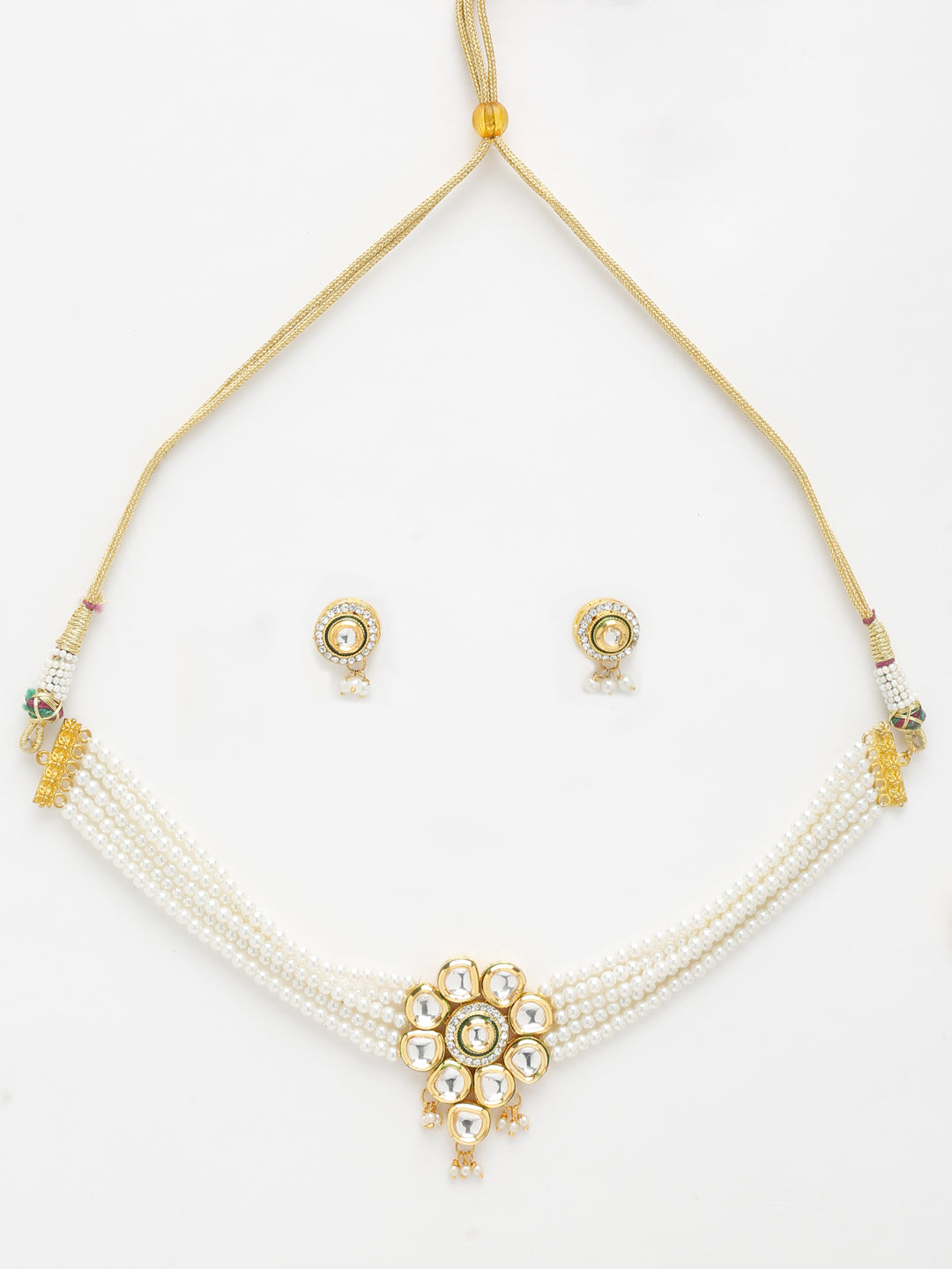 Kundan Choker With Pearls, Earrings - Ruby Raang