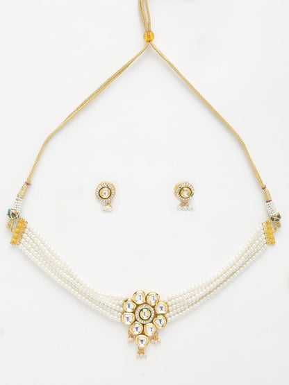 Kundan Choker With Pearls, Earrings - Ruby Raang